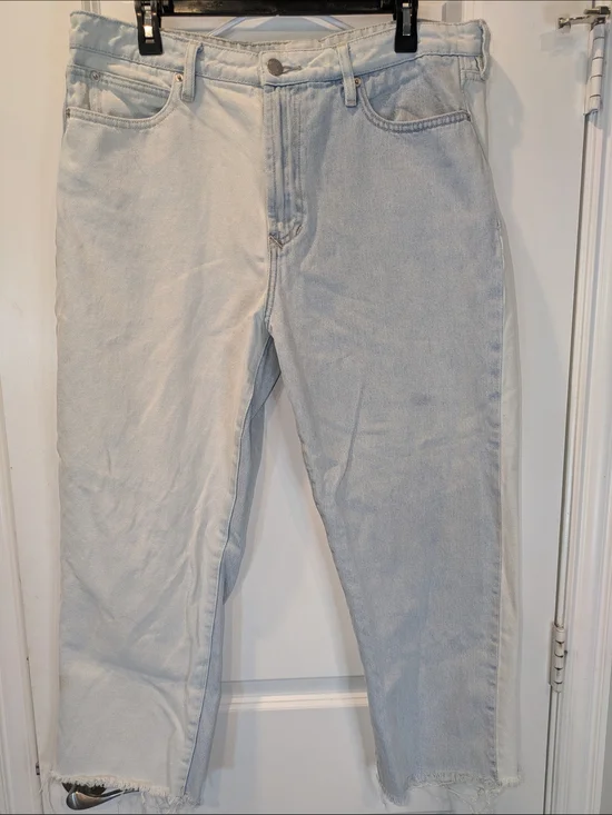 Dear John Frankie Straight Jeans Size 32 Light Wash Two-Tone Raw Hem High Rise - Picture 1 of 11